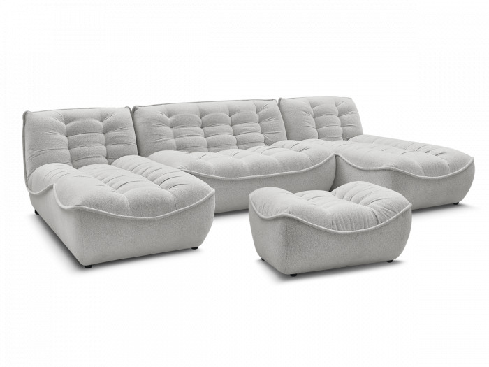Canapé panoramique fixe modulable SERENA tissu chiné avec pouf