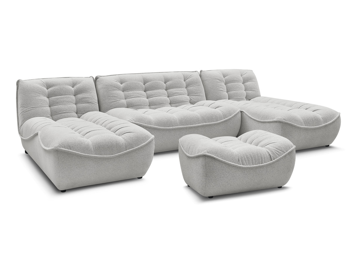 canapé panoramique fixe modulable serena tissu chiné avec pouf de couleur gris clair