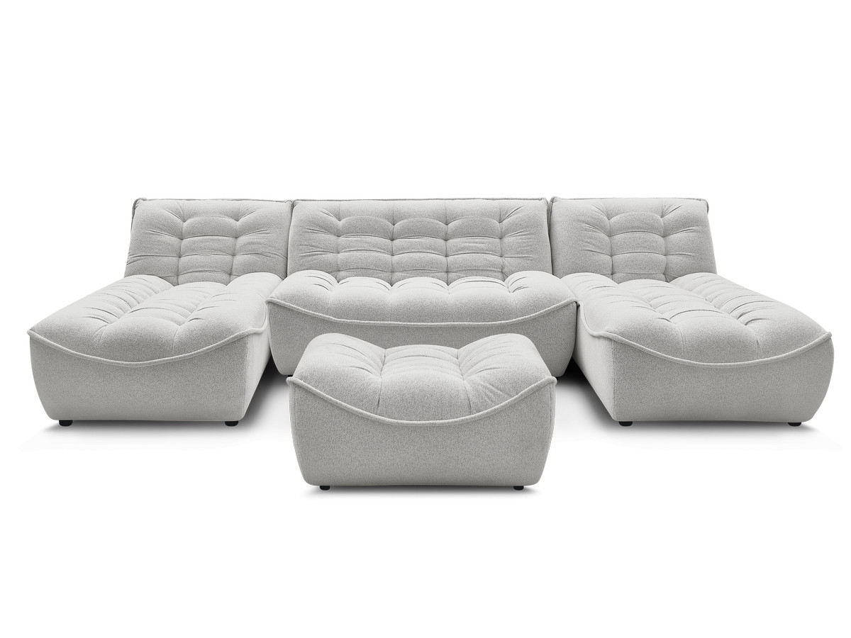 Canapé panoramique fixe modulable SERENA tissu chiné avec pouf