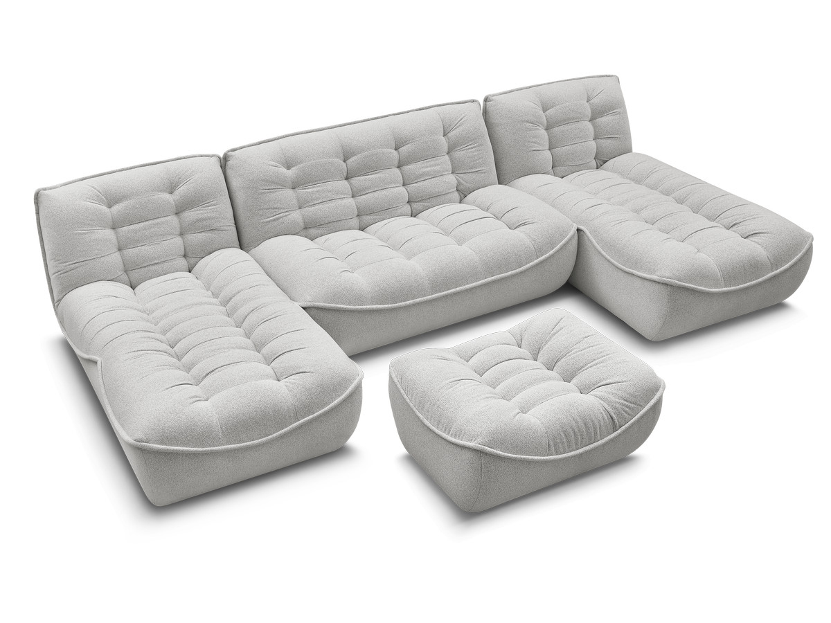 Canapé panoramique fixe modulable SERENA tissu chiné avec pouf