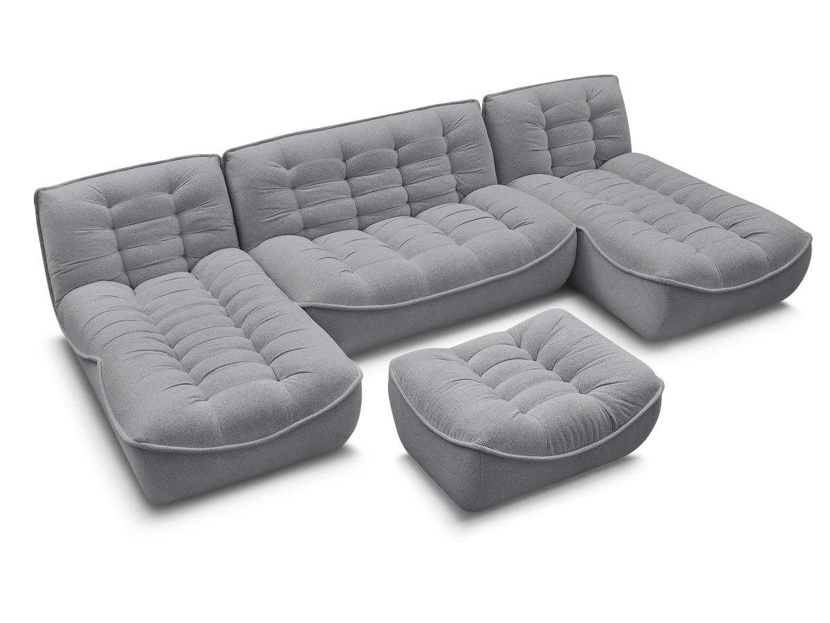 Canapé panoramique fixe modulable SERENA tissu chiné avec pouf