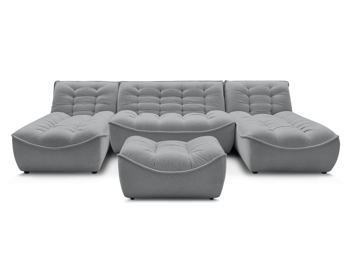 Canapé panoramique fixe modulable SERENA tissu chiné avec pouf