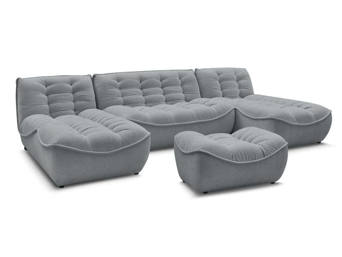 canapé panoramique fixe modulable serena tissu chiné avec pouf de couleur gris foncé