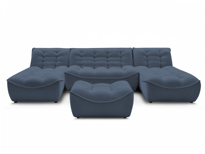 Canapé panoramique fixe modulable SERENA tissu chiné avec pouf