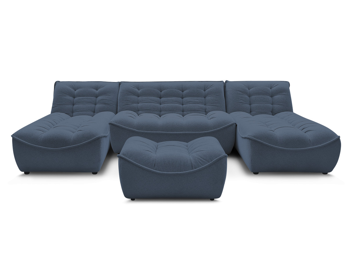 Canapé panoramique fixe modulable SERENA tissu chiné avec pouf