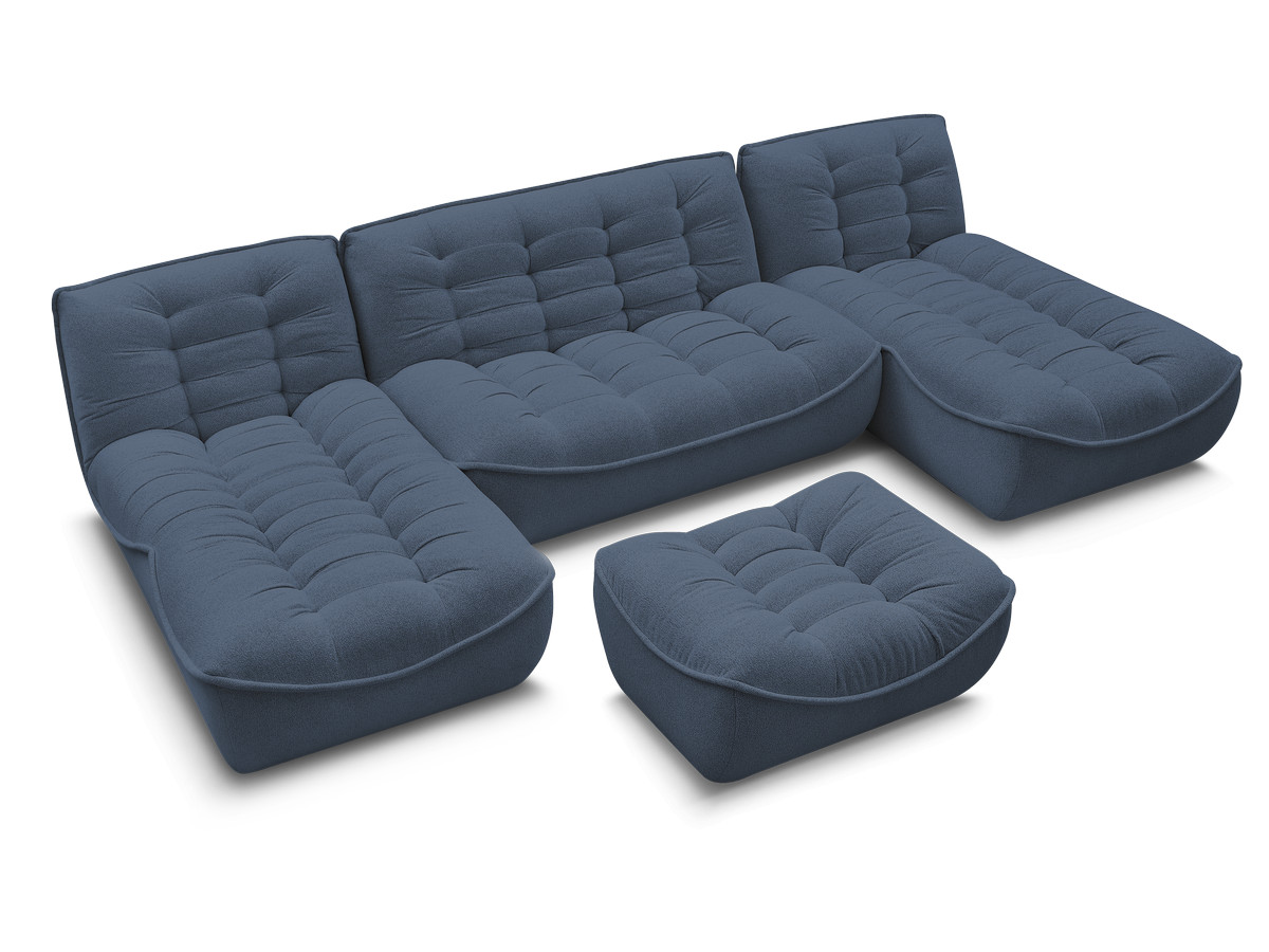 Canapé panoramique fixe modulable SERENA tissu chiné avec pouf