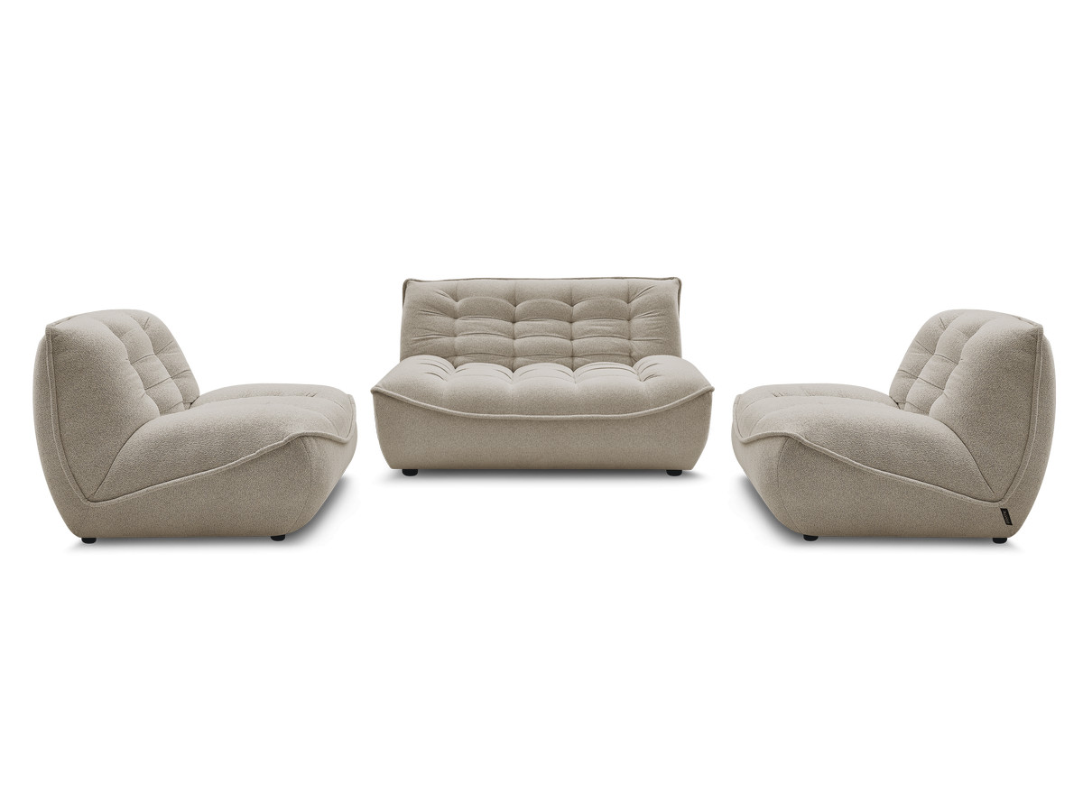 canapé droit fixe modulable serena avec 2 chauffeuses 1 place et 1 chauffeuse 2 places tissu chiné de couleur taupe