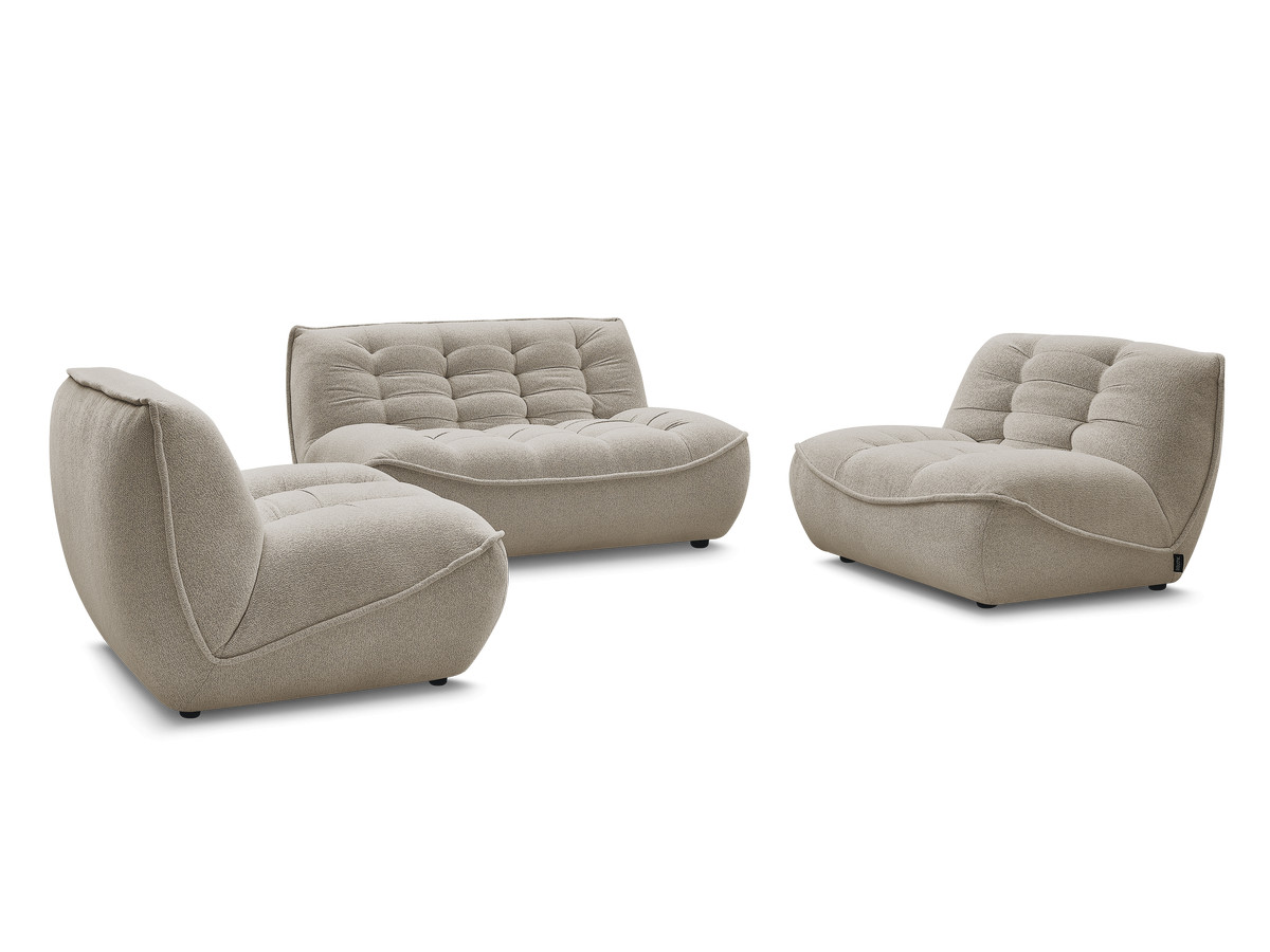 canapé droit fixe modulable serena avec 2 chauffeuses 1 place et 1 chauffeuse 2 places tissu chiné de couleur taupe