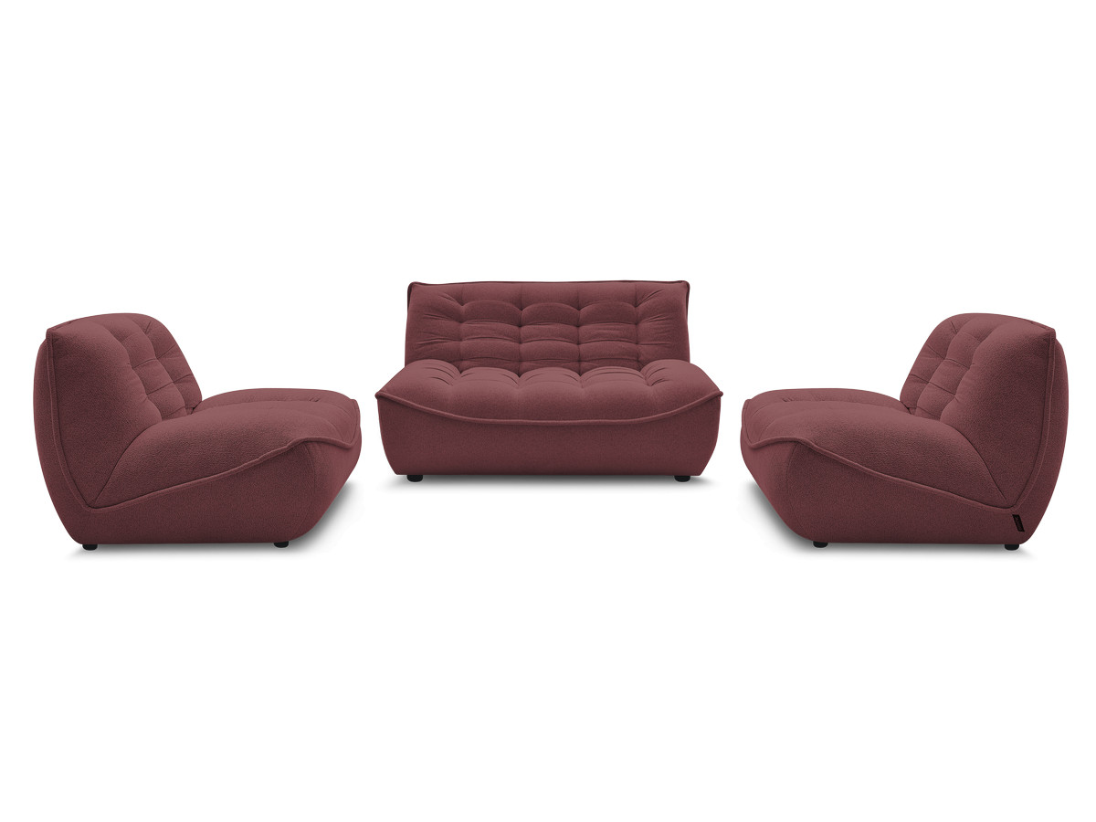 canapé droit fixe modulable serena avec 2 chauffeuses 1 place et 1 chauffeuse 2 places tissu chiné de couleur rouge