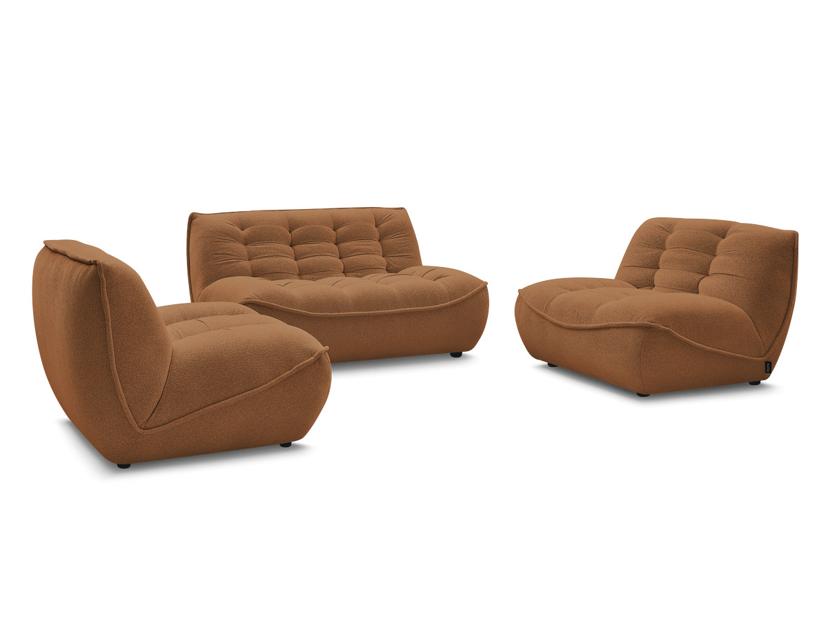 canapé droit fixe modulable serena avec 2 chauffeuses 1 place et 1 chauffeuse 2 places tissu chiné de couleur orange