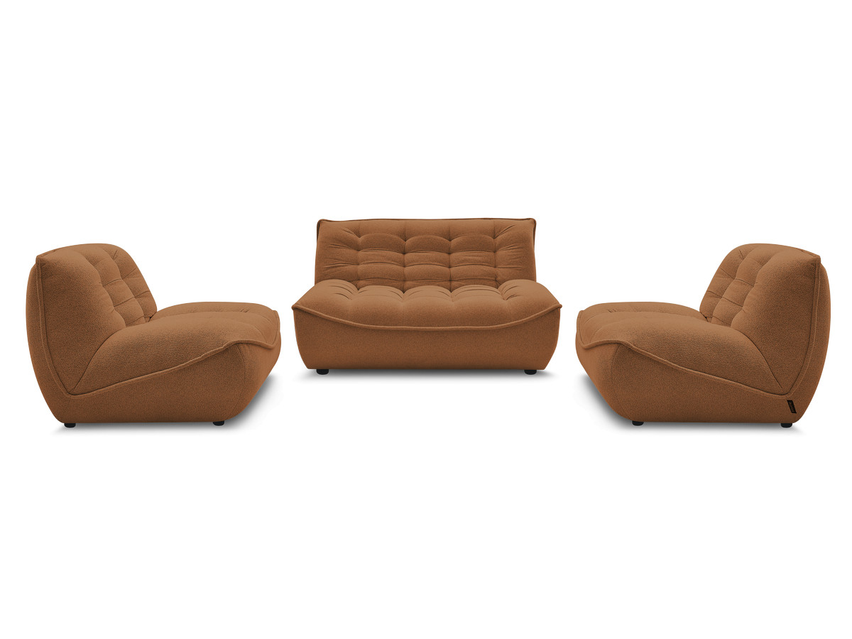 canapé droit fixe modulable serena avec 2 chauffeuses 1 place et 1 chauffeuse 2 places tissu chiné de couleur orange