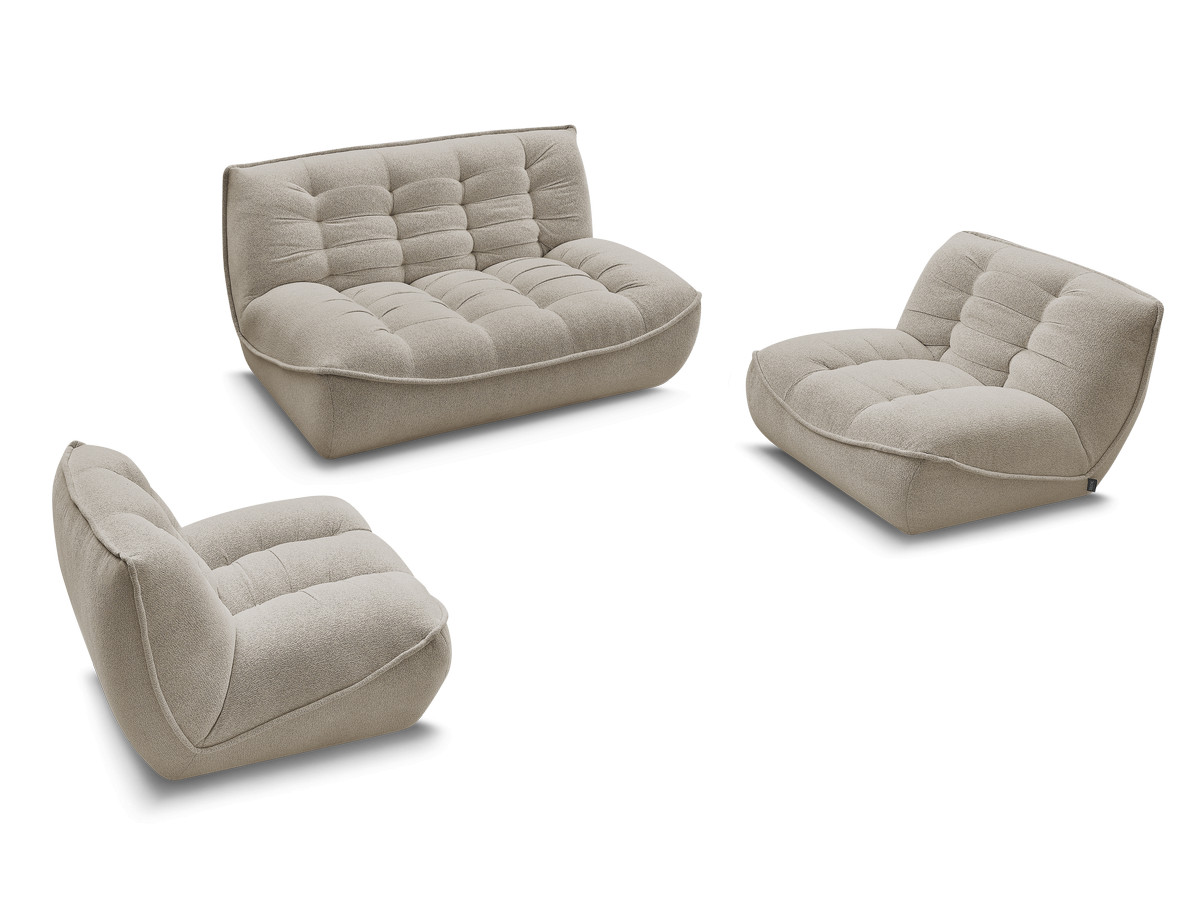 Canapé droit fixe modulable SERENA avec 2 chauffeuses 1 place et 1 chauffeuse 2 places tissu chiné