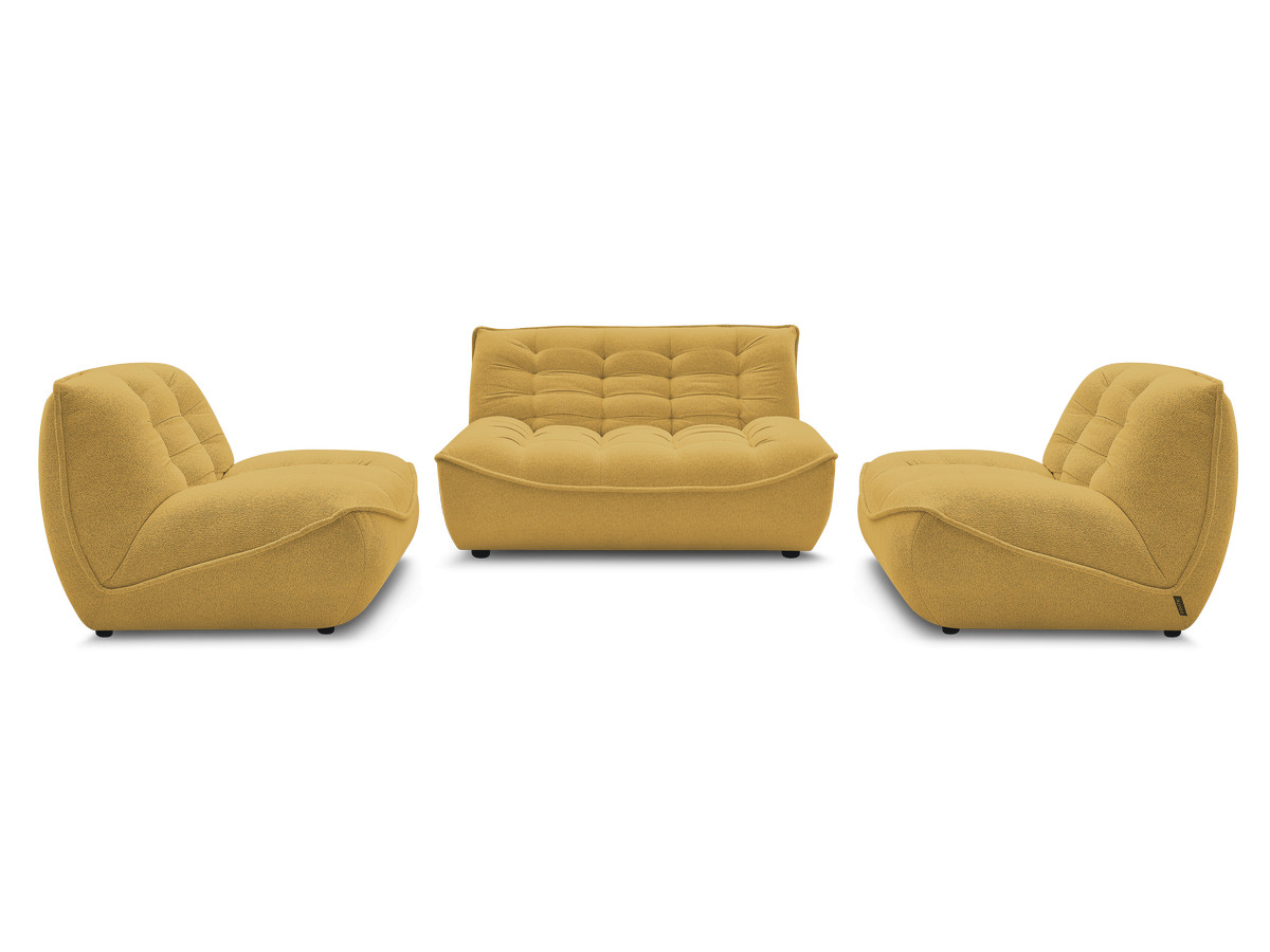 canapé droit fixe modulable serena avec 2 chauffeuses 1 place et 1 chauffeuse 2 places tissu chiné de couleur jaune