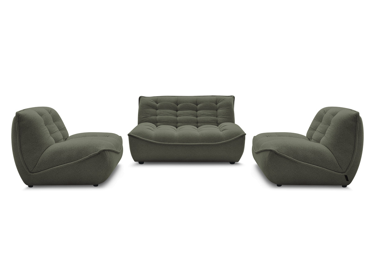 canapé droit fixe modulable serena avec 2 chauffeuses 1 place et 1 chauffeuse 2 places tissu chiné de couleur vert