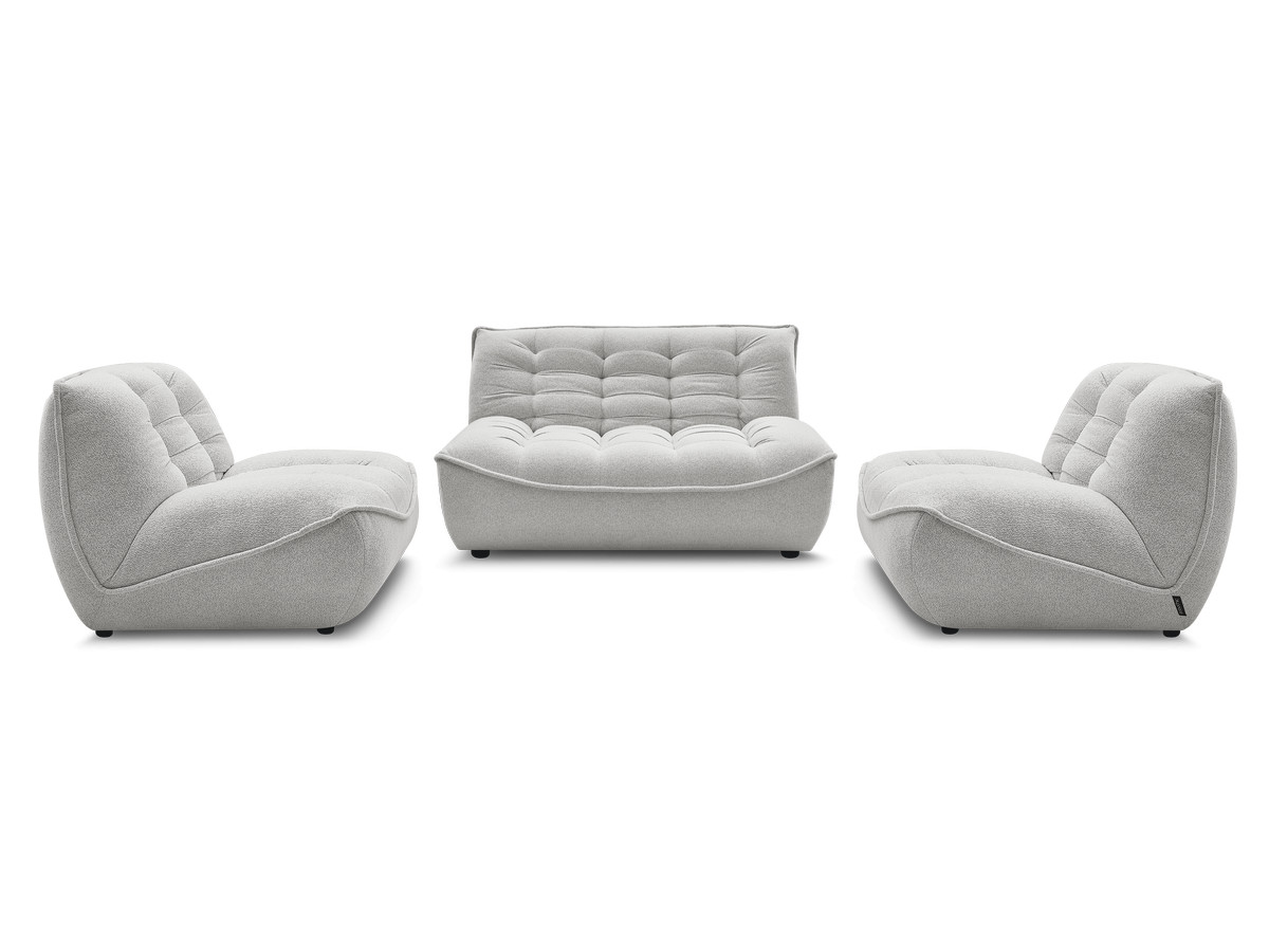 canapé droit fixe modulable serena avec 2 chauffeuses 1 place et 1 chauffeuse 2 places tissu chiné de couleur gris clair