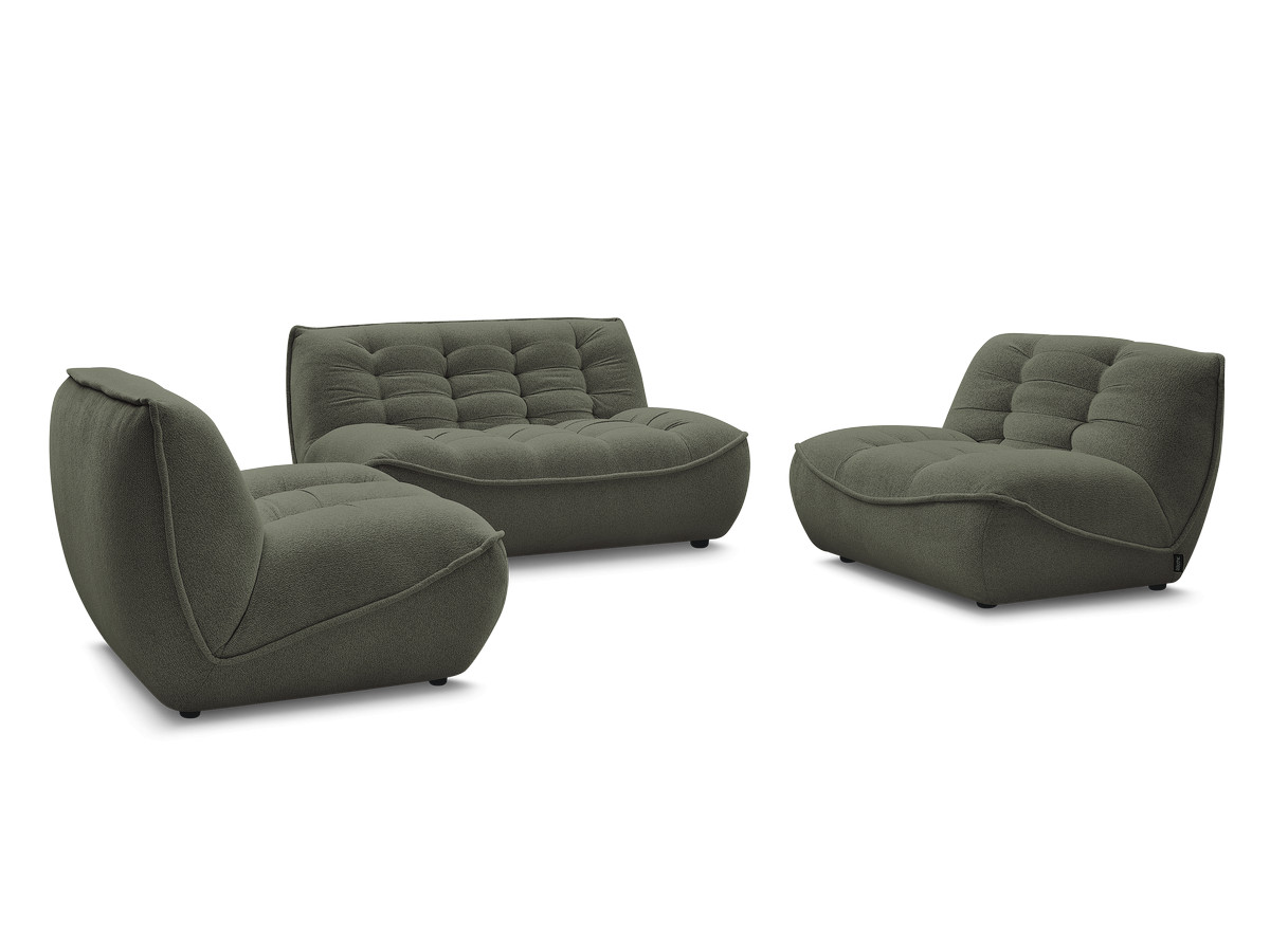 canapé droit fixe modulable serena avec 2 chauffeuses 1 place et 1 chauffeuse 2 places tissu chiné de couleur vert