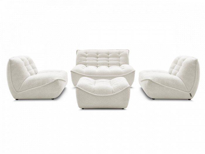 Canapé droit fixe modulable SERENA avec 2 chauffeuses 1 place et 1 chauffeuse 2 places tissu chiné avec pouf