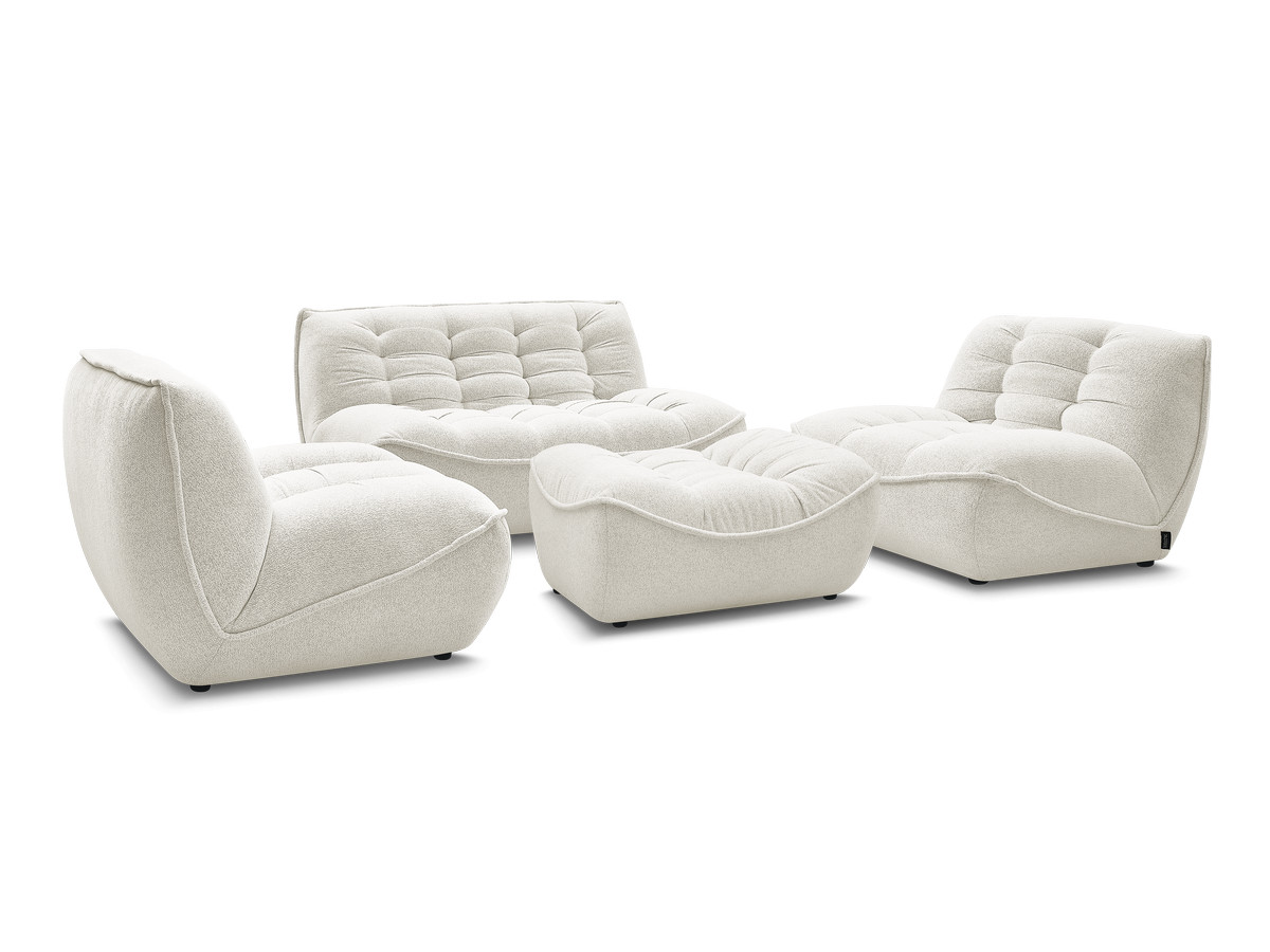modulaire vaste bank serena met twee 1-zits fauteuils en een 2-zits fauteuil in gemęleerde stof met voetenbank gekleurd wit