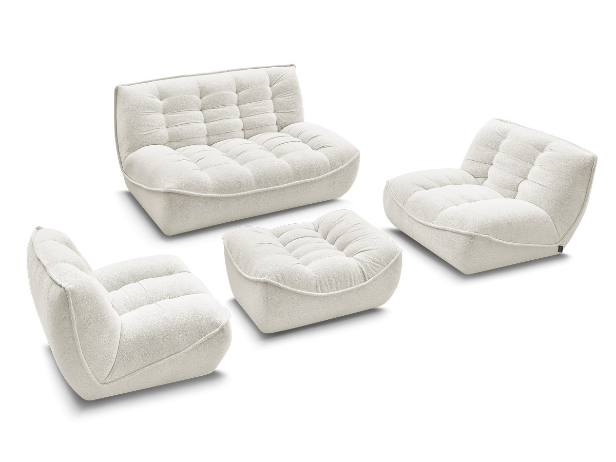 Canapé droit fixe modulable SERENA avec 2 chauffeuses 1 place et 1 chauffeuse 2 places tissu chiné avec pouf