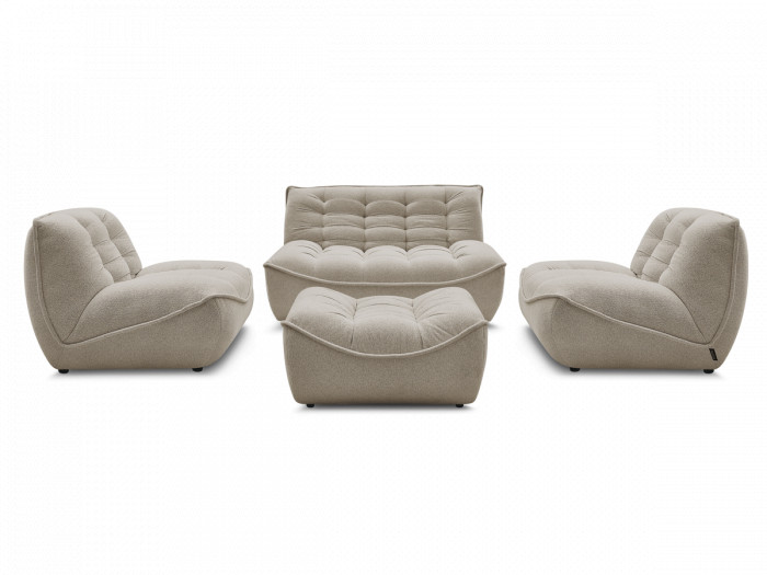 Canapé droit fixe modulable SERENA avec 2 chauffeuses 1 place et 1 chauffeuse 2 places tissu chiné avec pouf