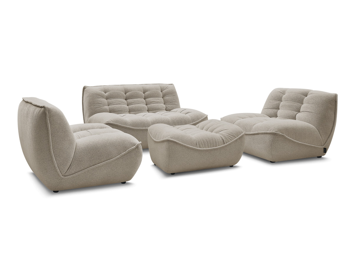 Canapé droit fixe modulable SERENA avec 2 chauffeuses 1 place et 1 chauffeuse 2 places tissu chiné avec pouf