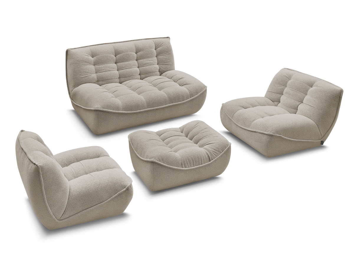 Canapé droit fixe modulable SERENA avec 2 chauffeuses 1 place et 1 chauffeuse 2 places tissu chiné avec pouf