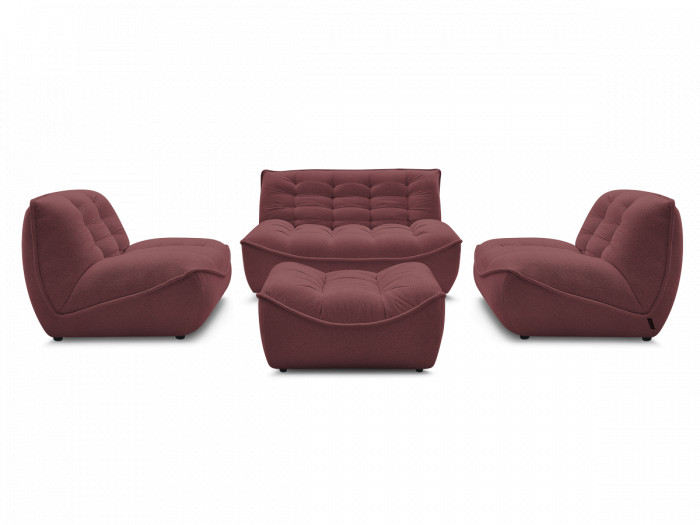 Canapé droit fixe modulable SERENA avec 2 chauffeuses 1 place et 1 chauffeuse 2 places tissu chiné avec pouf