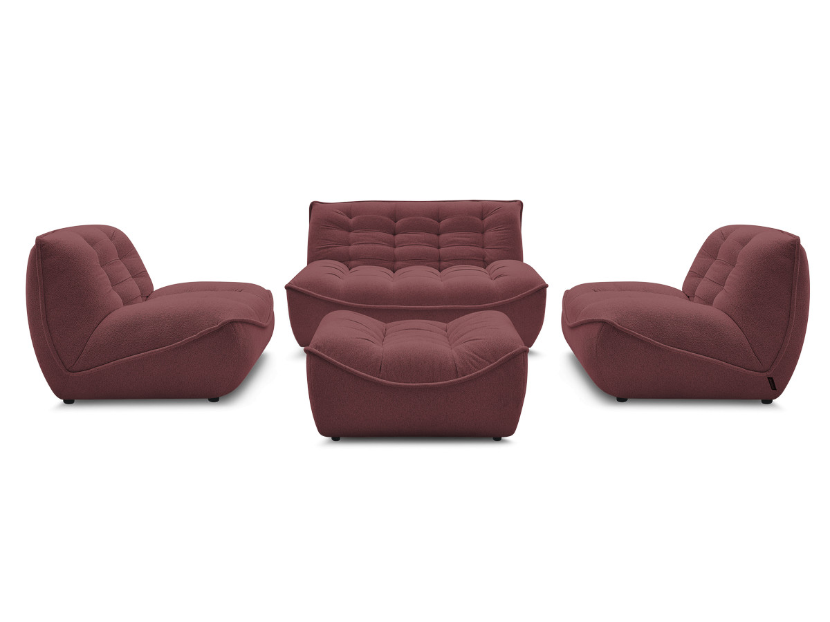 canapé droit fixe modulable serena avec 2 chauffeuses 1 place et 1 chauffeuse 2 places tissu chiné avec pouf de couleur rouge