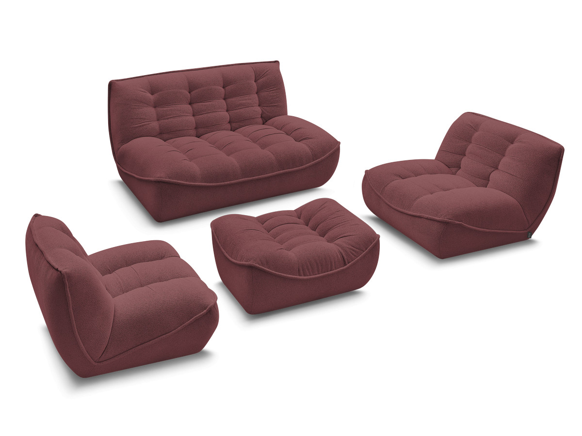 Canapé droit fixe modulable SERENA avec 2 chauffeuses 1 place et 1 chauffeuse 2 places tissu chiné avec pouf