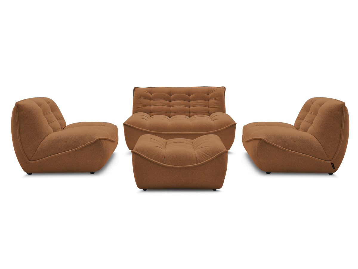 Canapé droit fixe modulable SERENA avec 2 chauffeuses 1 place et 1 chauffeuse 2 places tissu chiné avec pouf