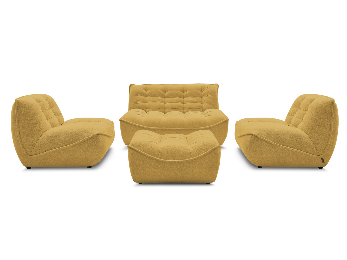 Canapé droit fixe modulable SERENA avec 2 chauffeuses 1 place et 1 chauffeuse 2 places tissu chiné avec pouf