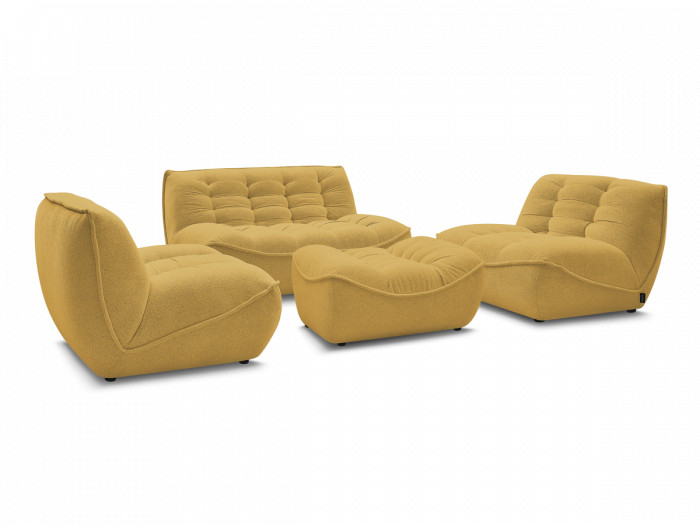 Canapé droit fixe modulable SERENA avec 2 chauffeuses 1 place et 1 chauffeuse 2 places tissu chiné avec pouf