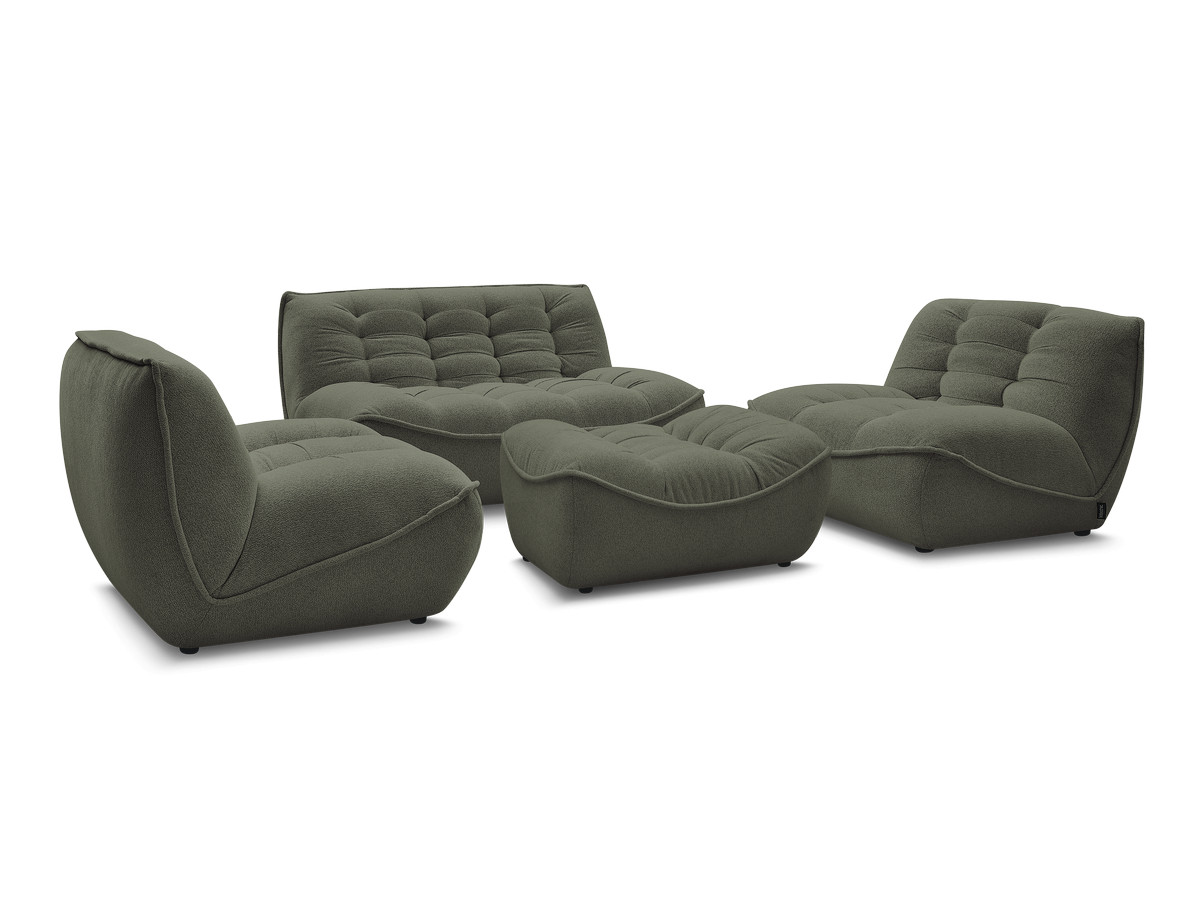 modulaire vaste bank serena met twee 1-zits fauteuils en een 2-zits fauteuil in gemęleerde stof met voetenbank gekleurd groente