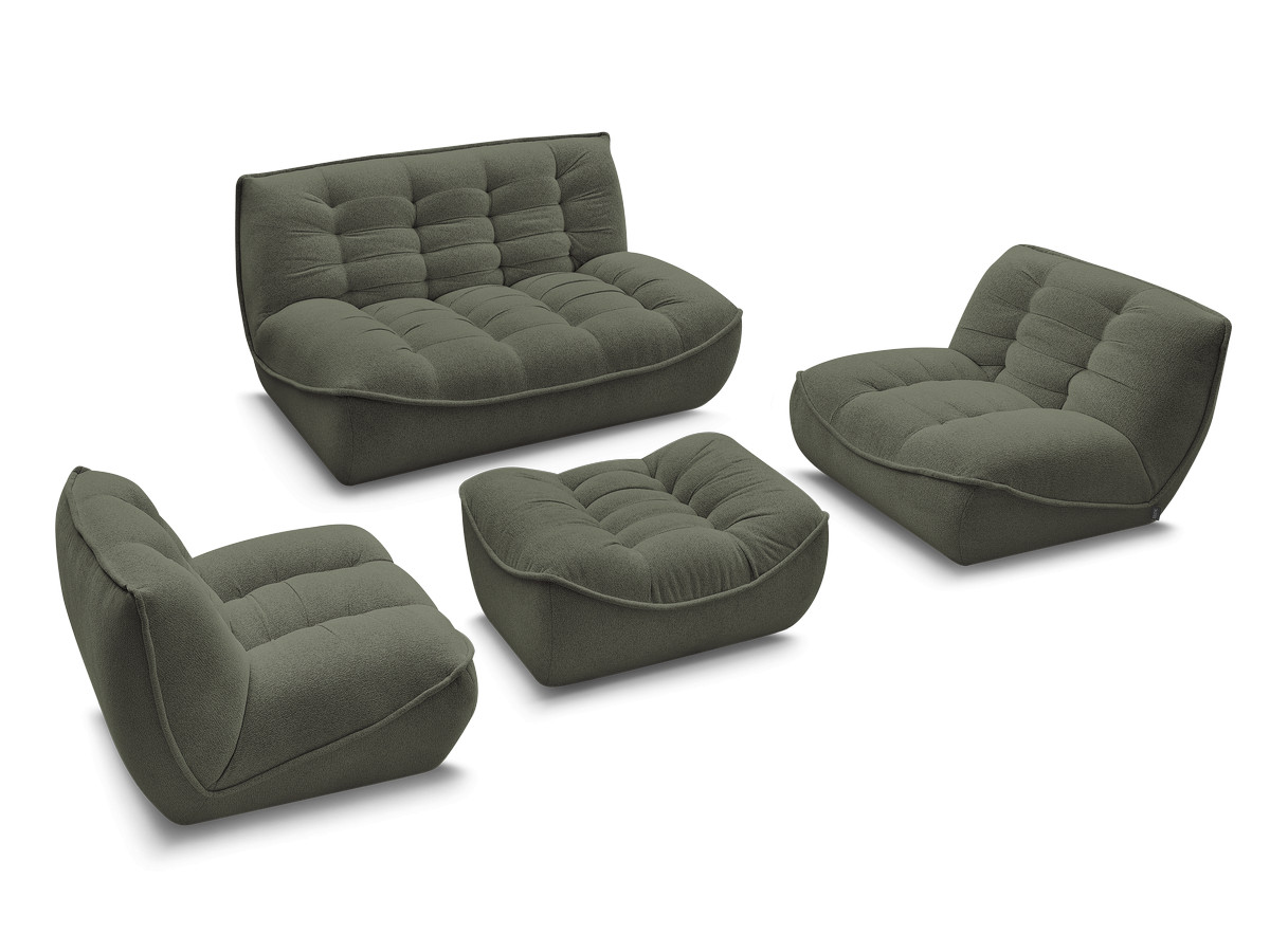 Canapé droit fixe modulable SERENA avec 2 chauffeuses 1 place et 1 chauffeuse 2 places tissu chiné avec pouf