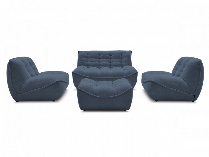 Canapé droit fixe modulable SERENA avec 2 chauffeuses 1 place et 1 chauffeuse 2 places tissu chiné avec pouf