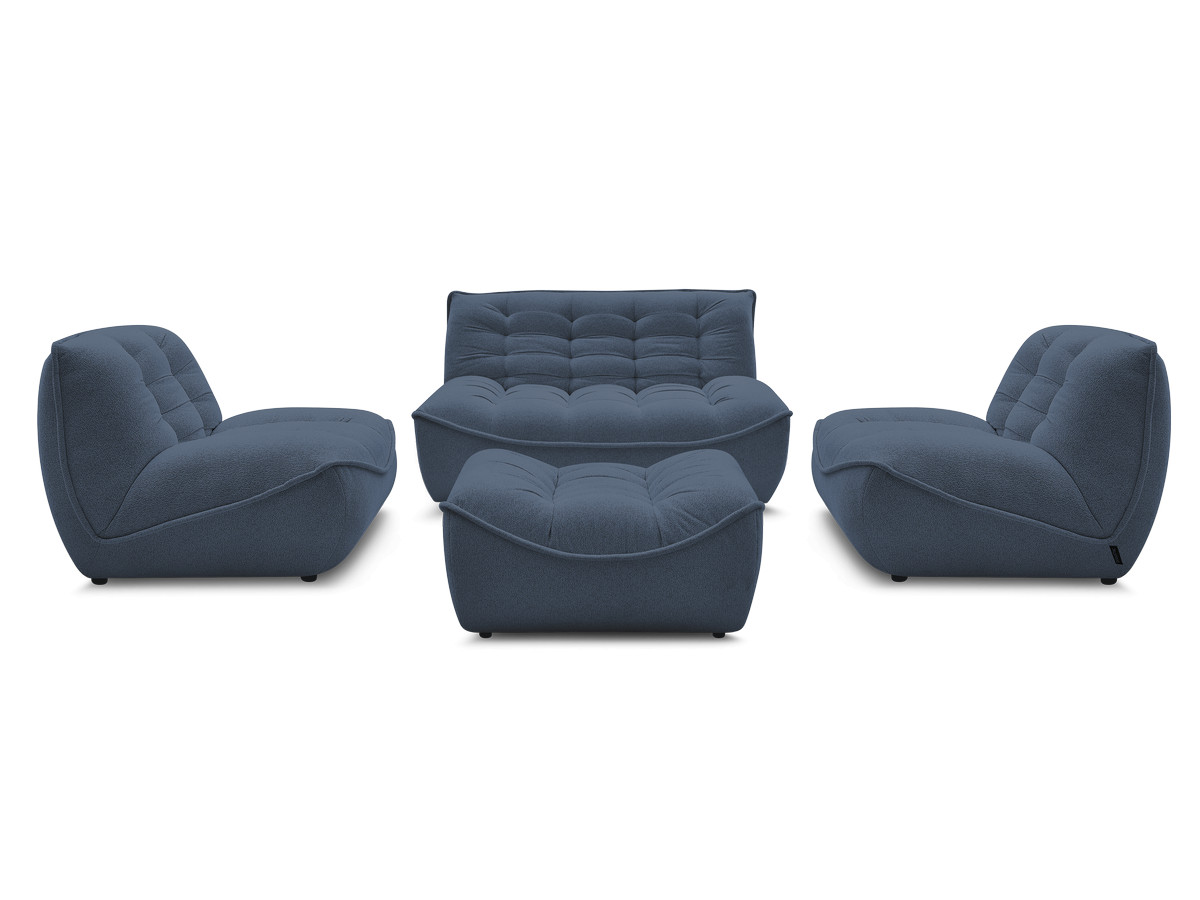 Canapé droit fixe modulable SERENA avec 2 chauffeuses 1 place et 1 chauffeuse 2 places tissu chiné avec pouf