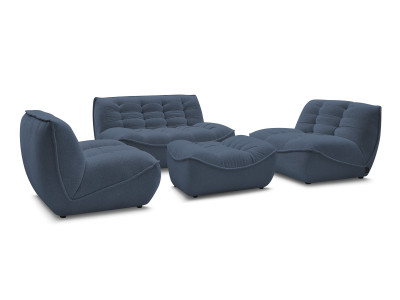 Canapé droit fixe modulable SERENA avec 2 chauffeuses 1 place et 1 chauffeuse 2 places tissu chiné avec pouf