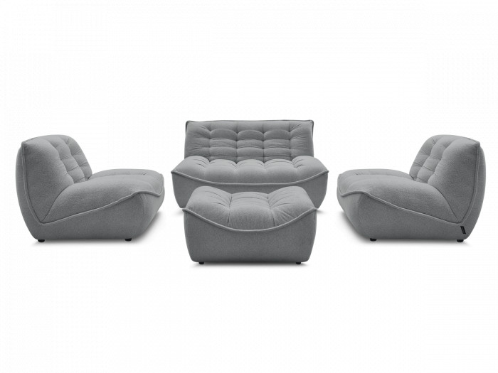 Canapé droit fixe modulable SERENA avec 2 chauffeuses 1 place et 1 chauffeuse 2 places tissu chiné avec pouf