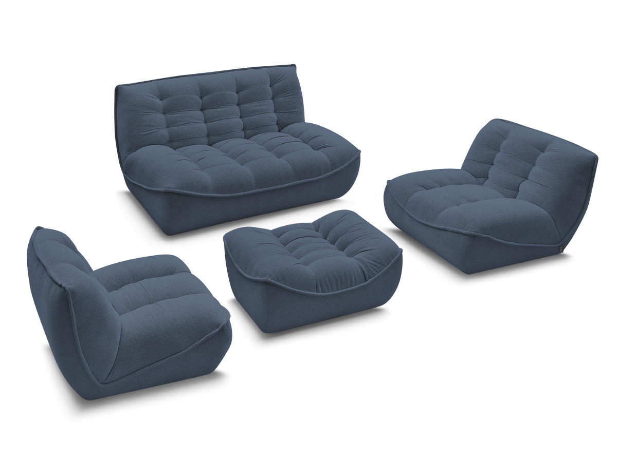 Canapé droit fixe modulable SERENA avec 2 chauffeuses 1 place et 1 chauffeuse 2 places tissu chiné avec pouf