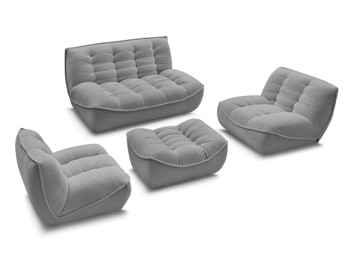 Canapé droit fixe modulable SERENA avec 2 chauffeuses 1 place et 1 chauffeuse 2 places tissu chiné avec pouf