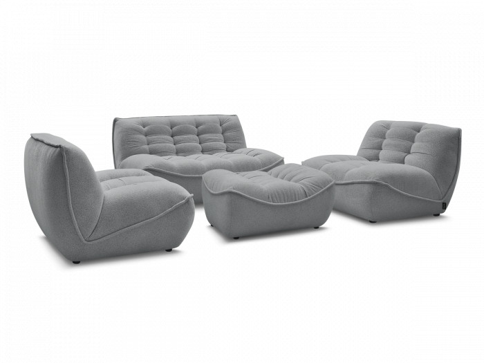 Canapé droit fixe modulable SERENA avec 2 chauffeuses 1 place et 1 chauffeuse 2 places tissu chiné avec pouf