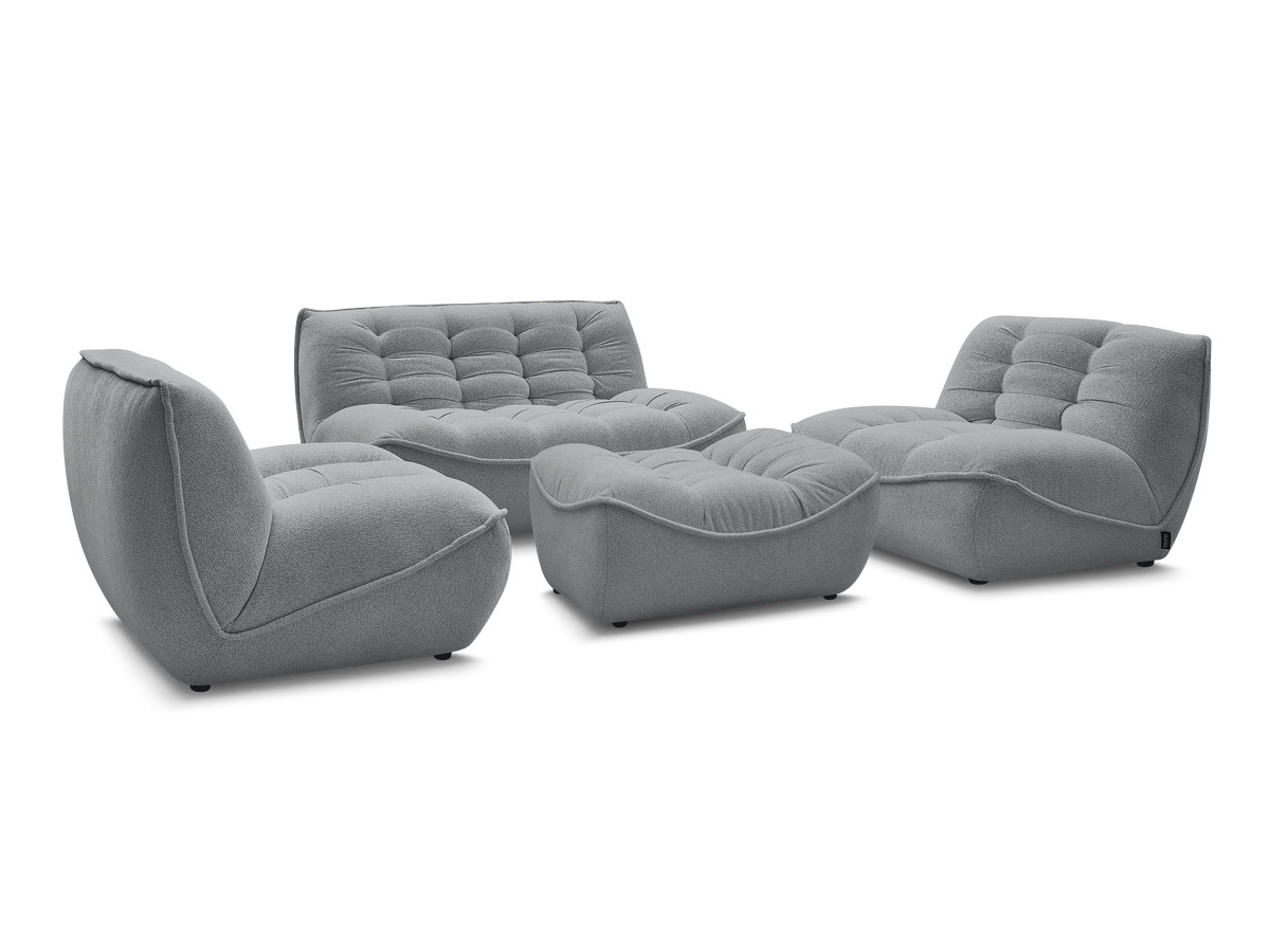 Canapé droit fixe modulable SERENA avec 2 chauffeuses 1 place et 1 chauffeuse 2 places tissu chiné avec pouf