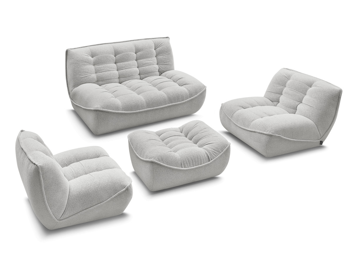 Canapé droit fixe modulable SERENA avec 2 chauffeuses 1 place et 1 chauffeuse 2 places tissu chiné avec pouf