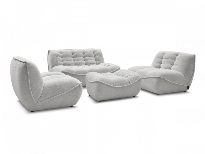 Canapé droit fixe modulable SERENA avec 2 chauffeuses 1 place et 1 chauffeuse 2 places tissu chiné avec pouf