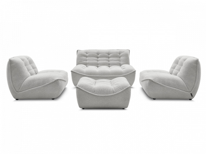 Canapé droit fixe modulable SERENA avec 2 chauffeuses 1 place et 1 chauffeuse 2 places tissu chiné avec pouf