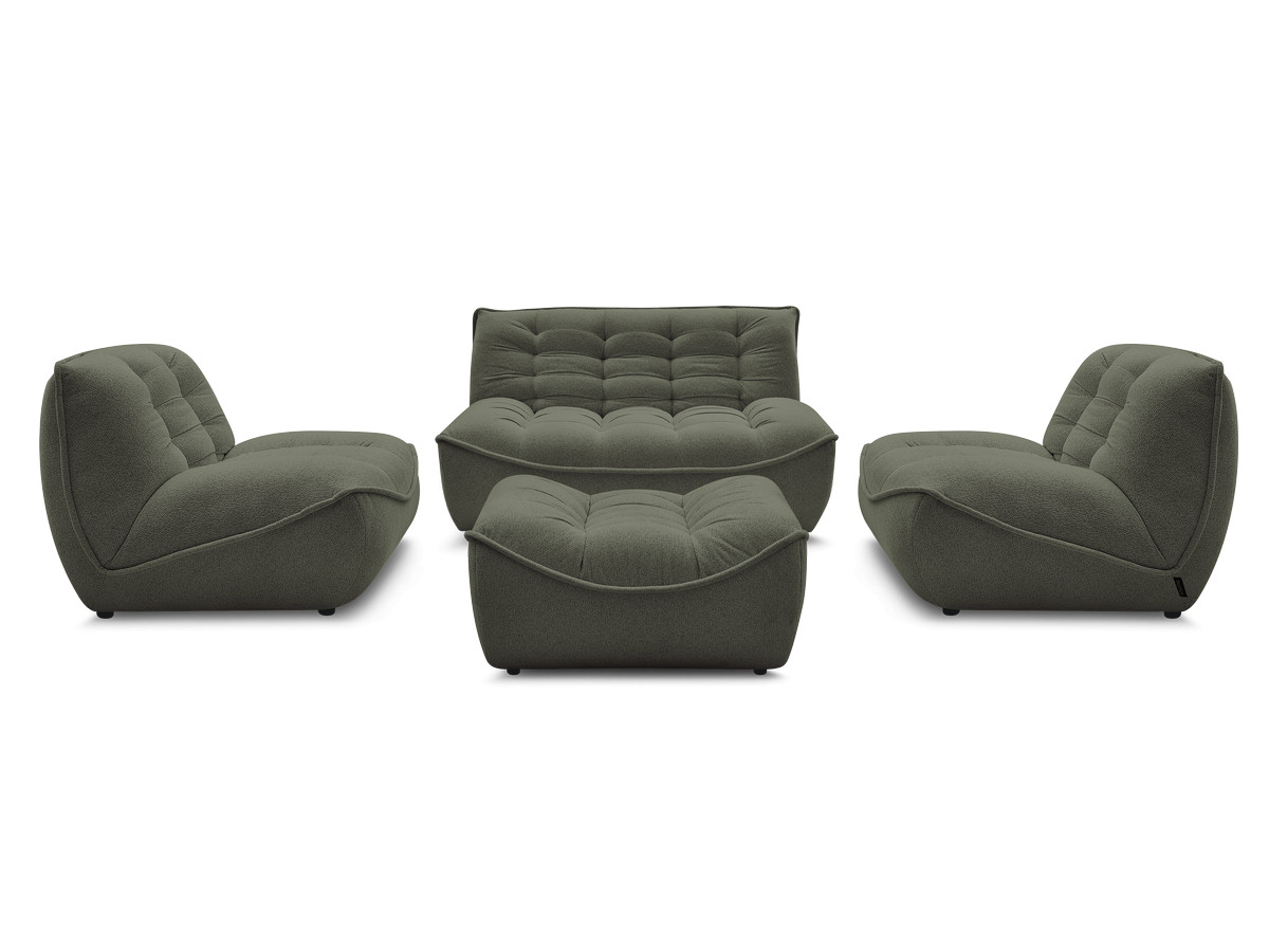 Canapé droit fixe modulable SERENA avec 2 chauffeuses 1 place et 1 chauffeuse 2 places tissu chiné avec pouf