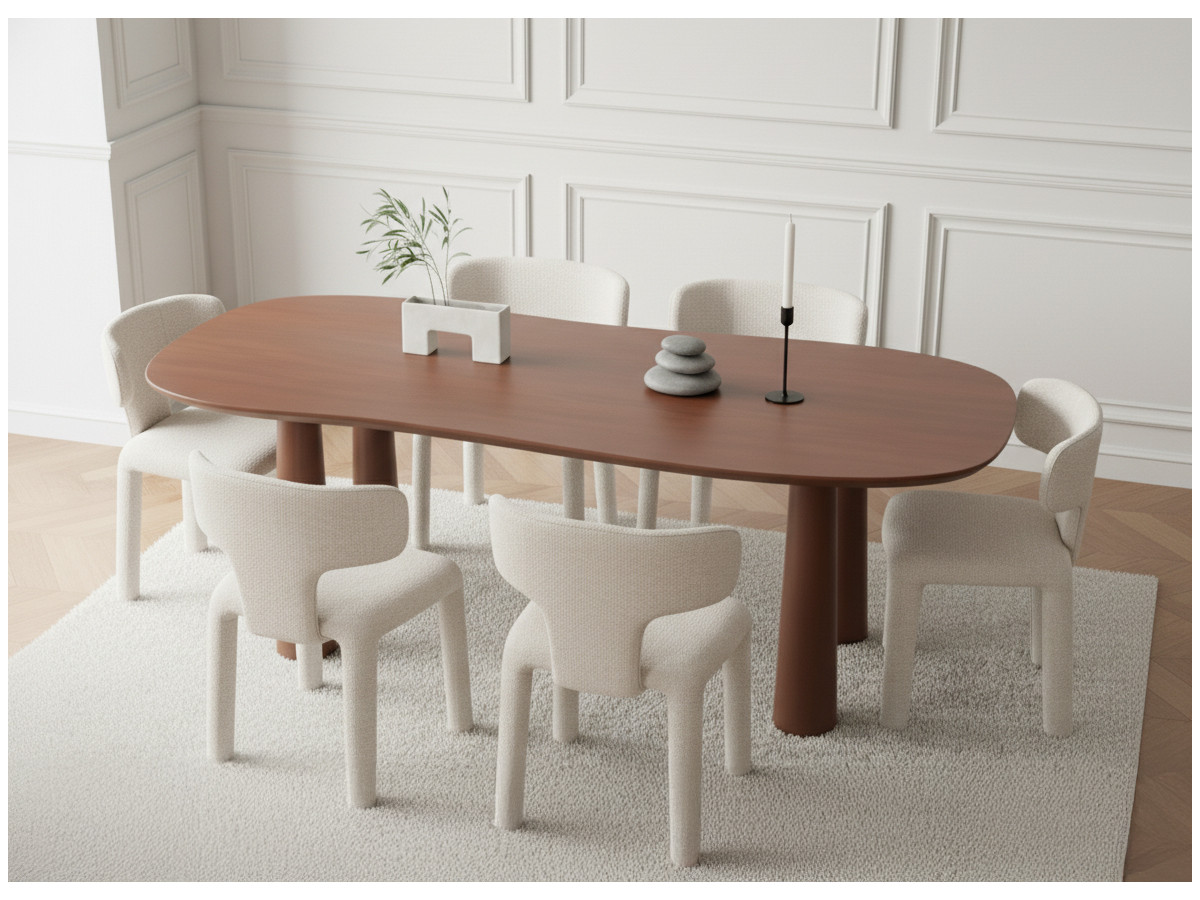 Eetkamerset SASHA met ovale bruine eettafel van 220 cm + stoelen van MILA-stof met textuur