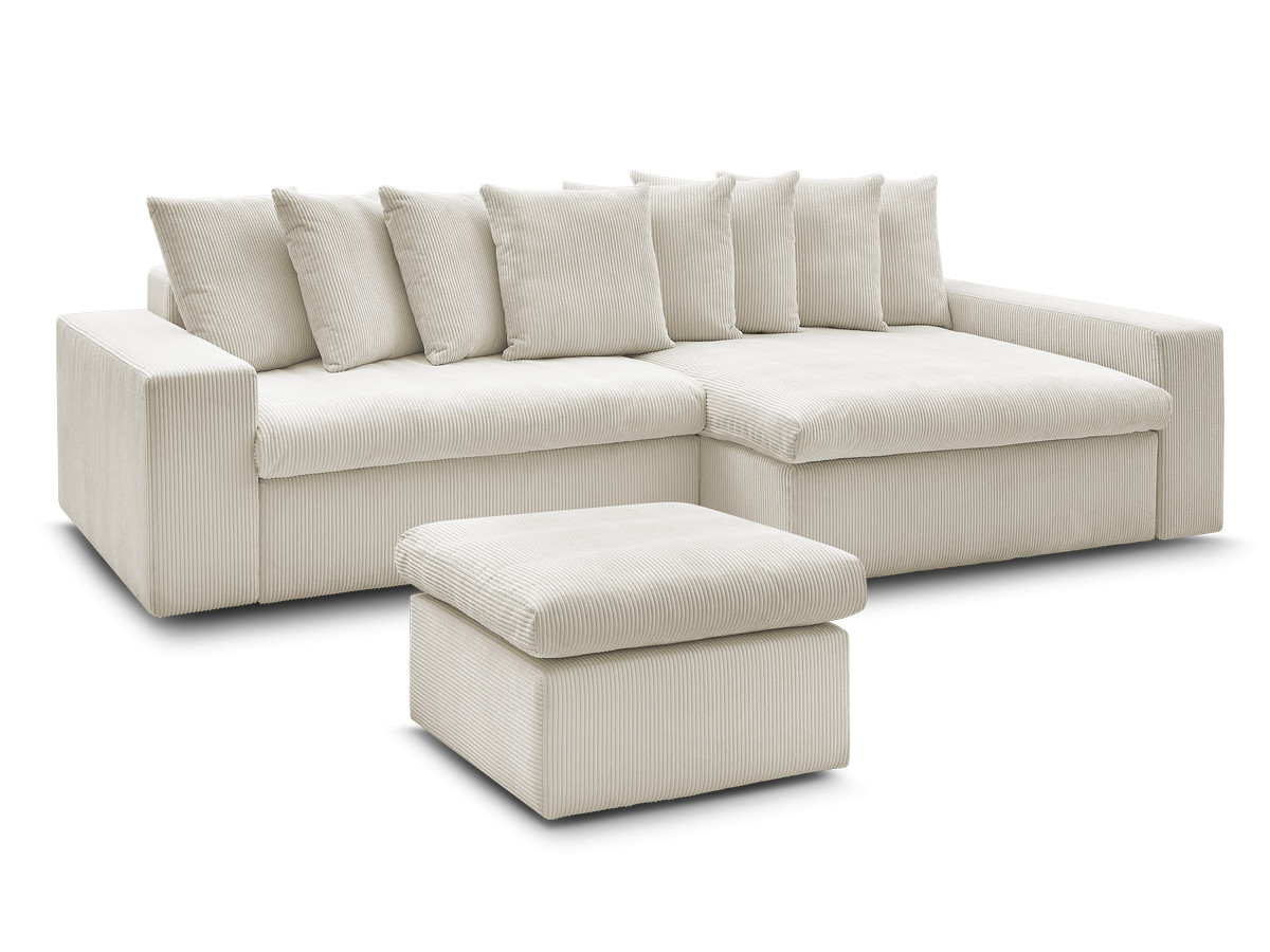 Canapé d'angle fixe ENORE velours côtelé avec pouf