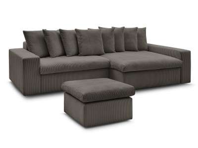 Canapé d'angle fixe ENORE velours côtelé avec pouf