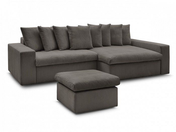 Canapé d'angle fixe ENORE velours côtelé avec pouf